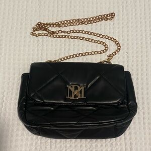 Badgley Mischka Black Quilted Crossbody Bag with Gold Chain